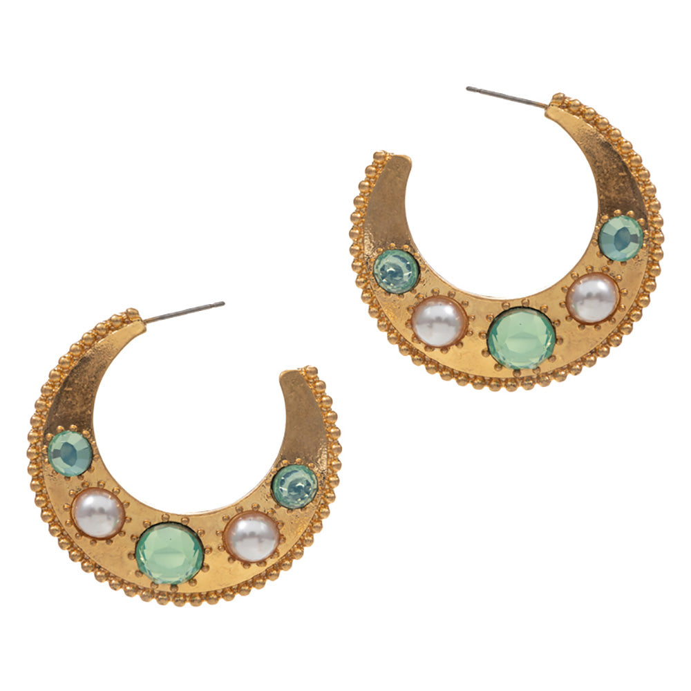 iLLASPARKZ Pearl Bead Embellished Metal Hoop Earrings