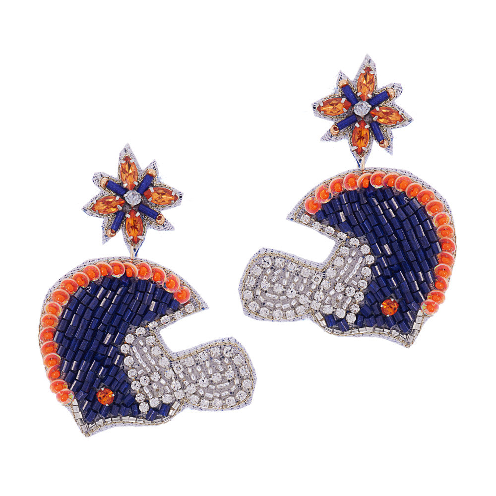 iLLASPARKZ Game Day Felt Back Stone Beaded Football Helmet Dangle Earrings