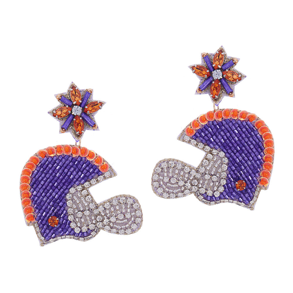 iLLASPARKZ Game Day Felt Back Stone Beaded Football Helmet Dangle Earrings