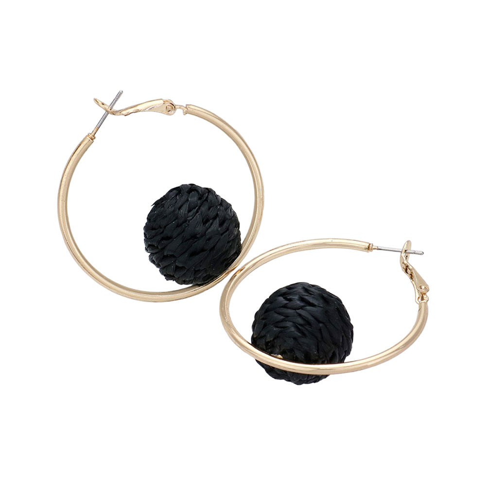 iLLASPARKZ Raffia Wrapped Ball Pointed Metal Hoop Earrings