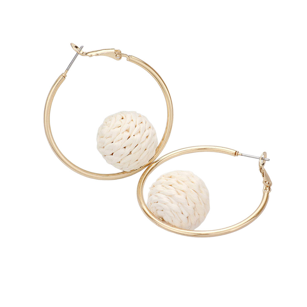 iLLASPARKZ Raffia Wrapped Ball Pointed Metal Hoop Earrings
