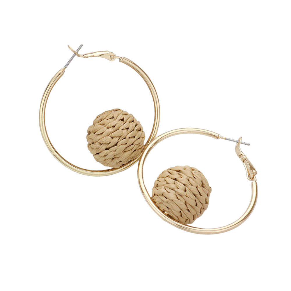 iLLASPARKZ Raffia Wrapped Ball Pointed Metal Hoop Earrings