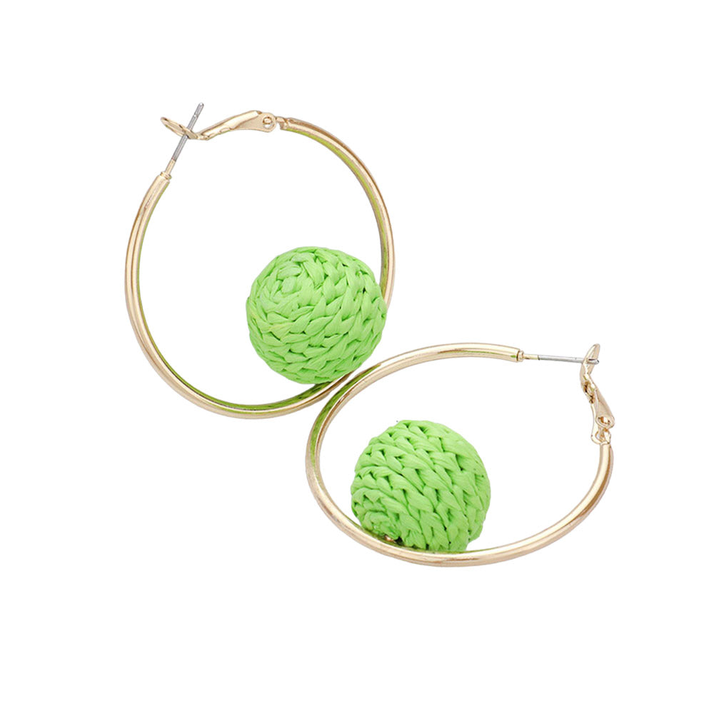 iLLASPARKZ Raffia Wrapped Ball Pointed Metal Hoop Earrings