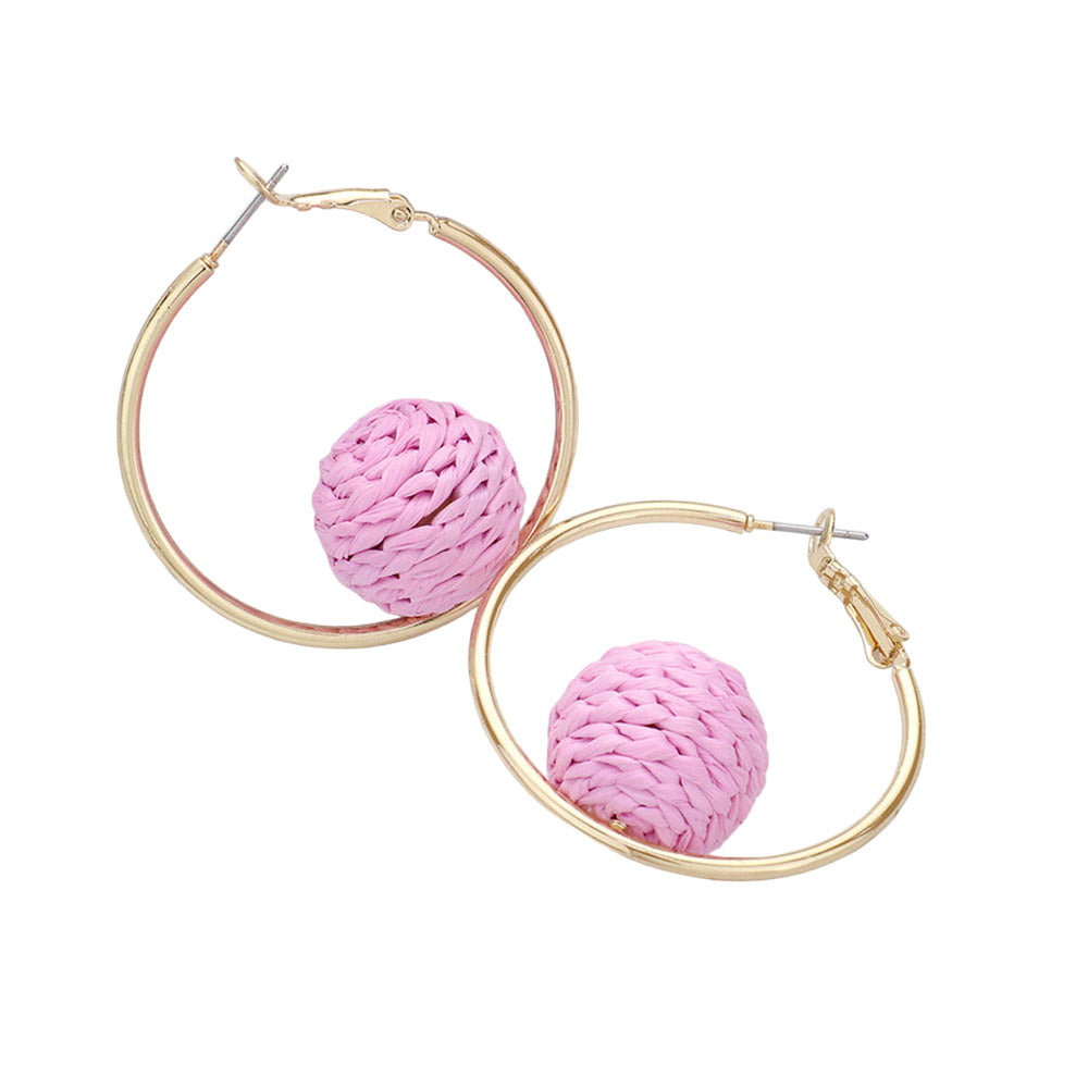 iLLASPARKZ Raffia Wrapped Ball Pointed Metal Hoop Earrings