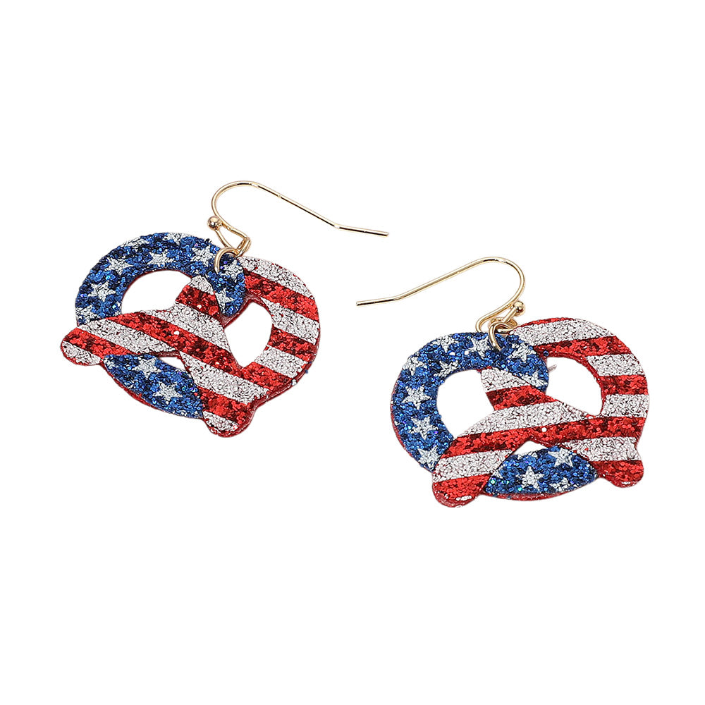 iLLASPARKZ Glittered American USA Flag Pretzel Dangle Earrings