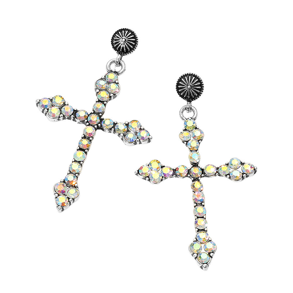 iLLASPARKZ Rhinestone Gothic Cross Dangle Earrings