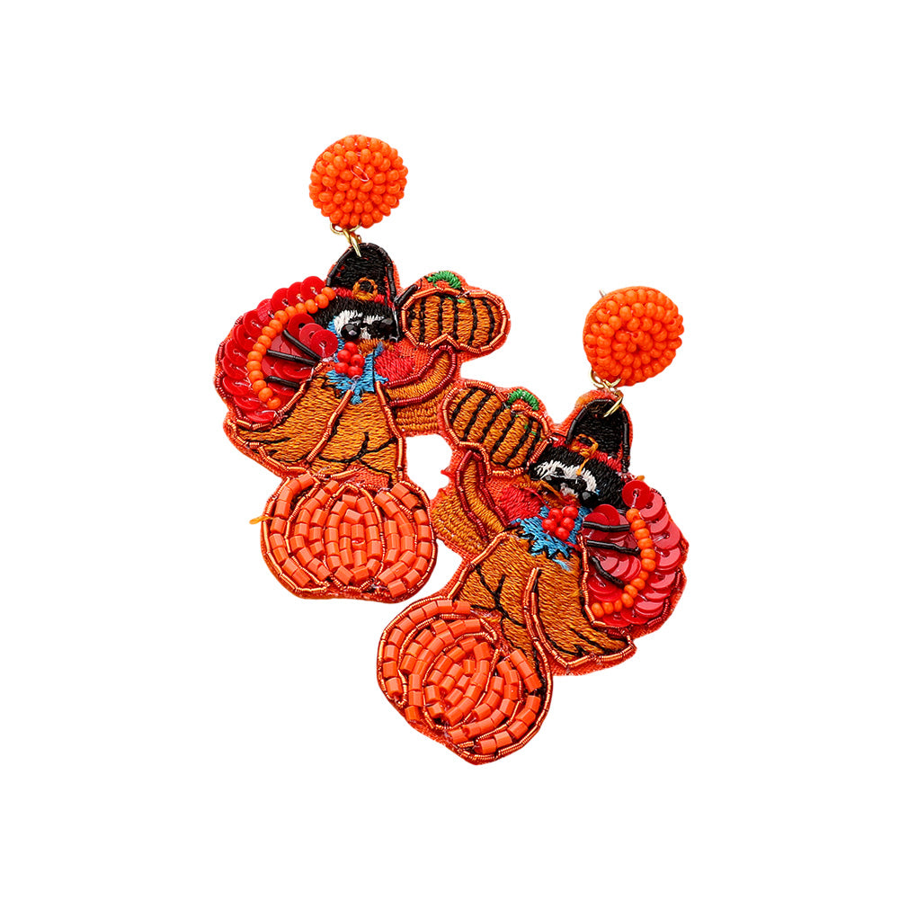 iLLASPARKZ Felt Back Beaded Turkey Dangle Earrings