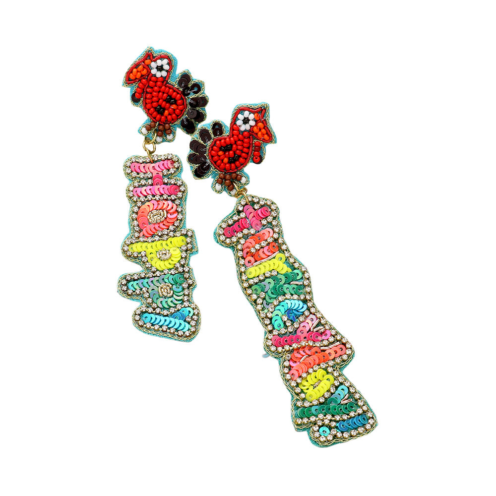 iLLASPARKZ Felt Back Beaded Happy Turkeyday Message Dangle Earrings