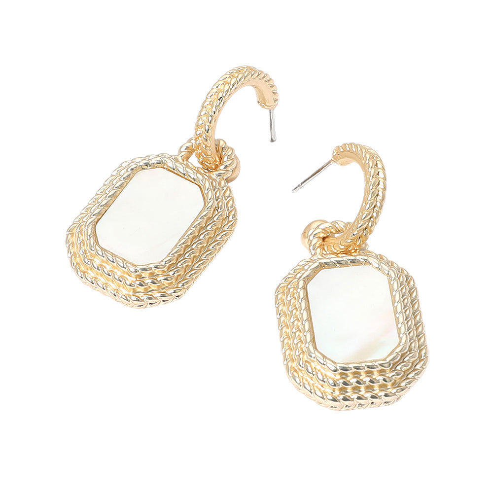 iLLASPARKZ 14K Gold Plated Rectangular Mother of Pearl Cluster Dangle Earrings