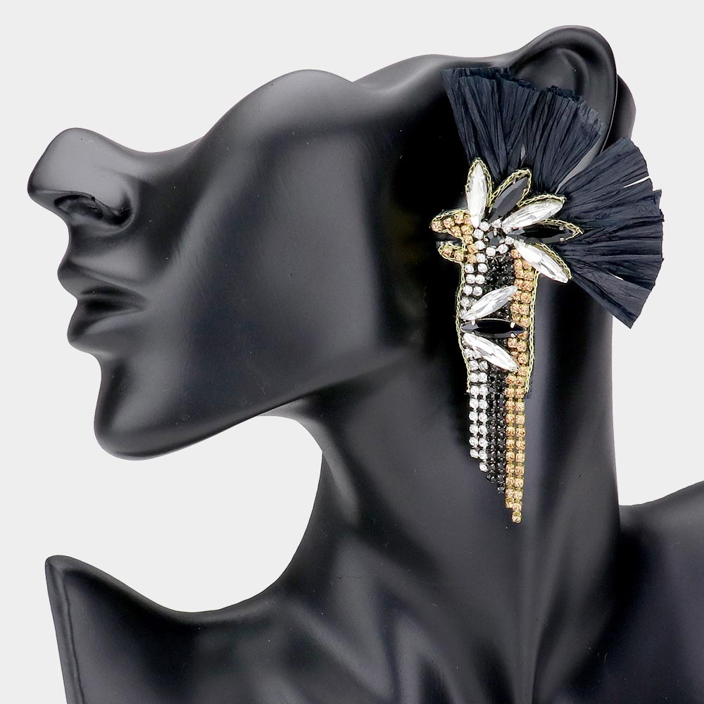 iLLASPARKZ Raffia Pointed Stone Embellished Bird Earrings