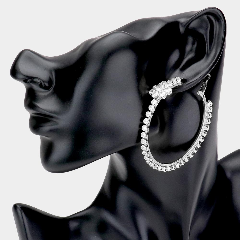 iLLASPARKZ Bubble Stone Flower Accented Hoop Earrings