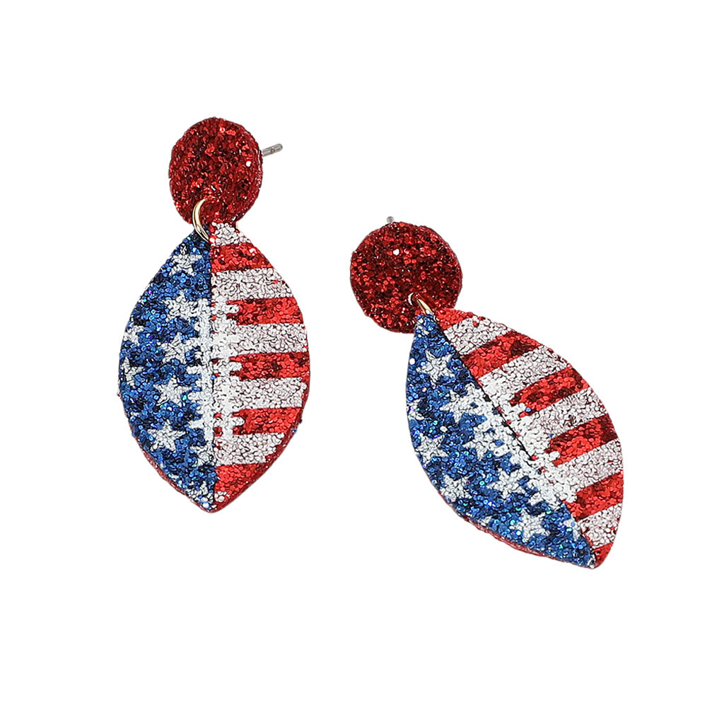 iLLASPARKZ Glittered American USA Flag Football Dangle Earrings