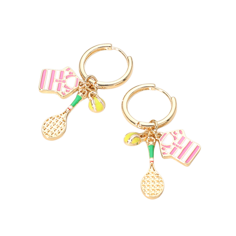 iLLASPARKZ Enamel Tennis Charm Dangle Huggie Hoop Earrings