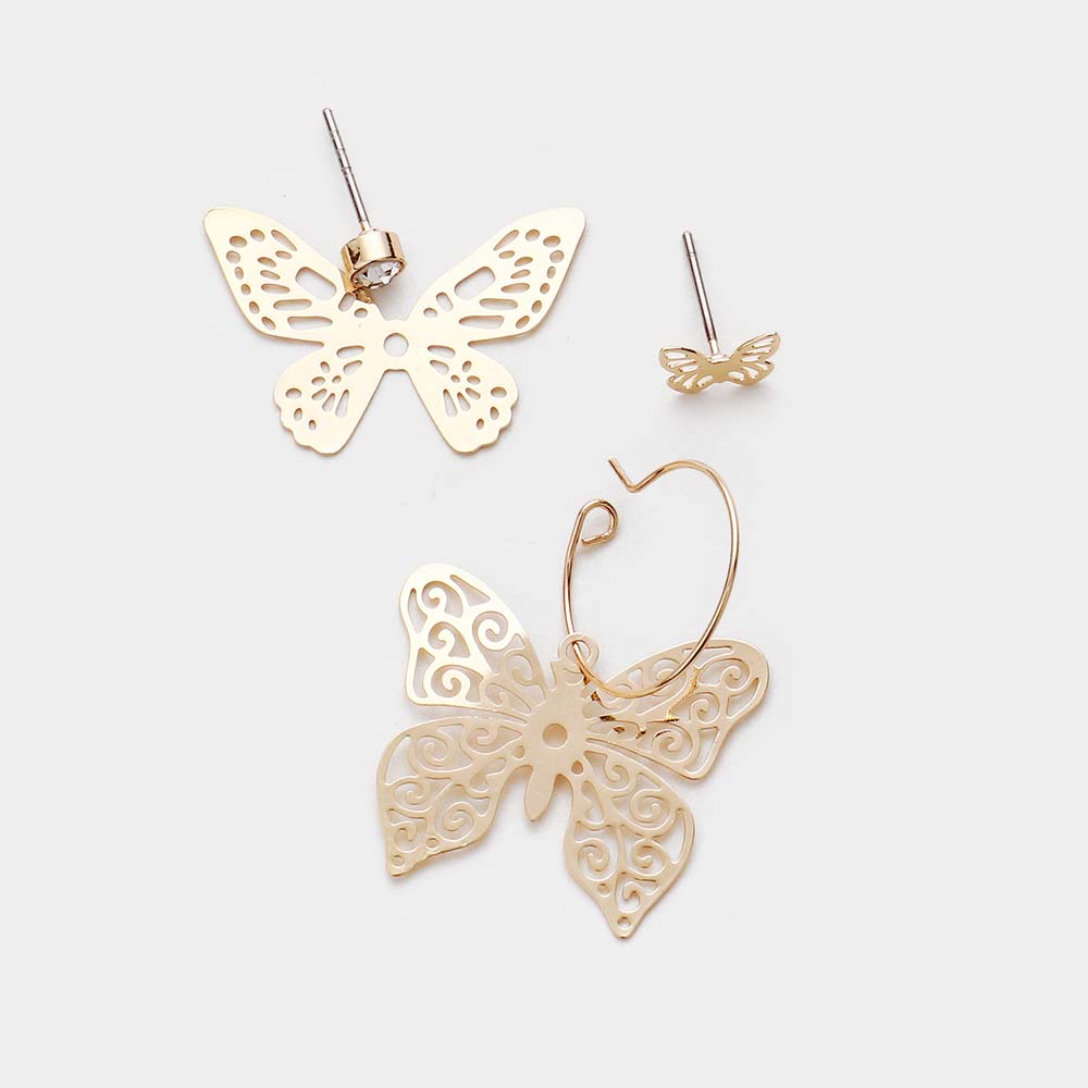 iLLASPARKZ 3Pairs - Cut Out Metal Butterfly Earrings