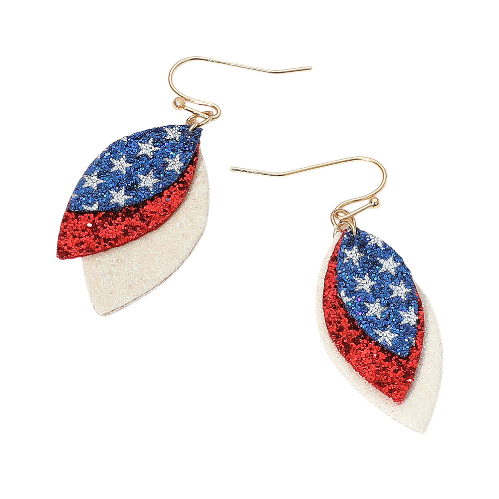 iLLASPARKZ Glittered American USA Flag Triple Marquise Layered Dangle Earrings
