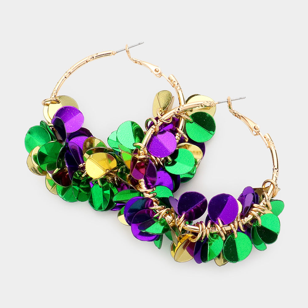 iLLASPARKZ Mardi Gras Sequin Dangle Hoop Earrings