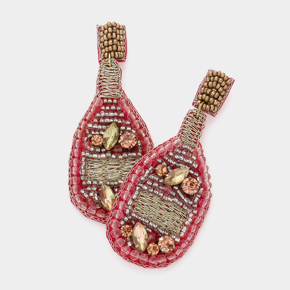 iLLASPARKZ Felt Back Stone Multi Beaded Champagne Dangle Earrings