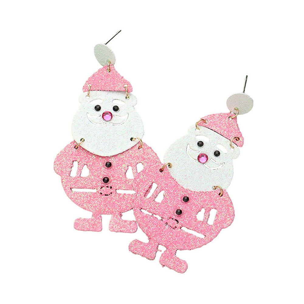 iLLASPARKZ Glittered Metal Cutout Santa Dangle Earrings