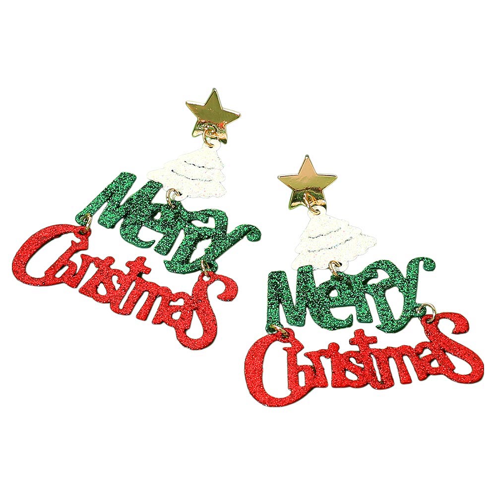 iLLASPARKZ Glittered MERRY CHRISTMAS Message Dangle Earrings