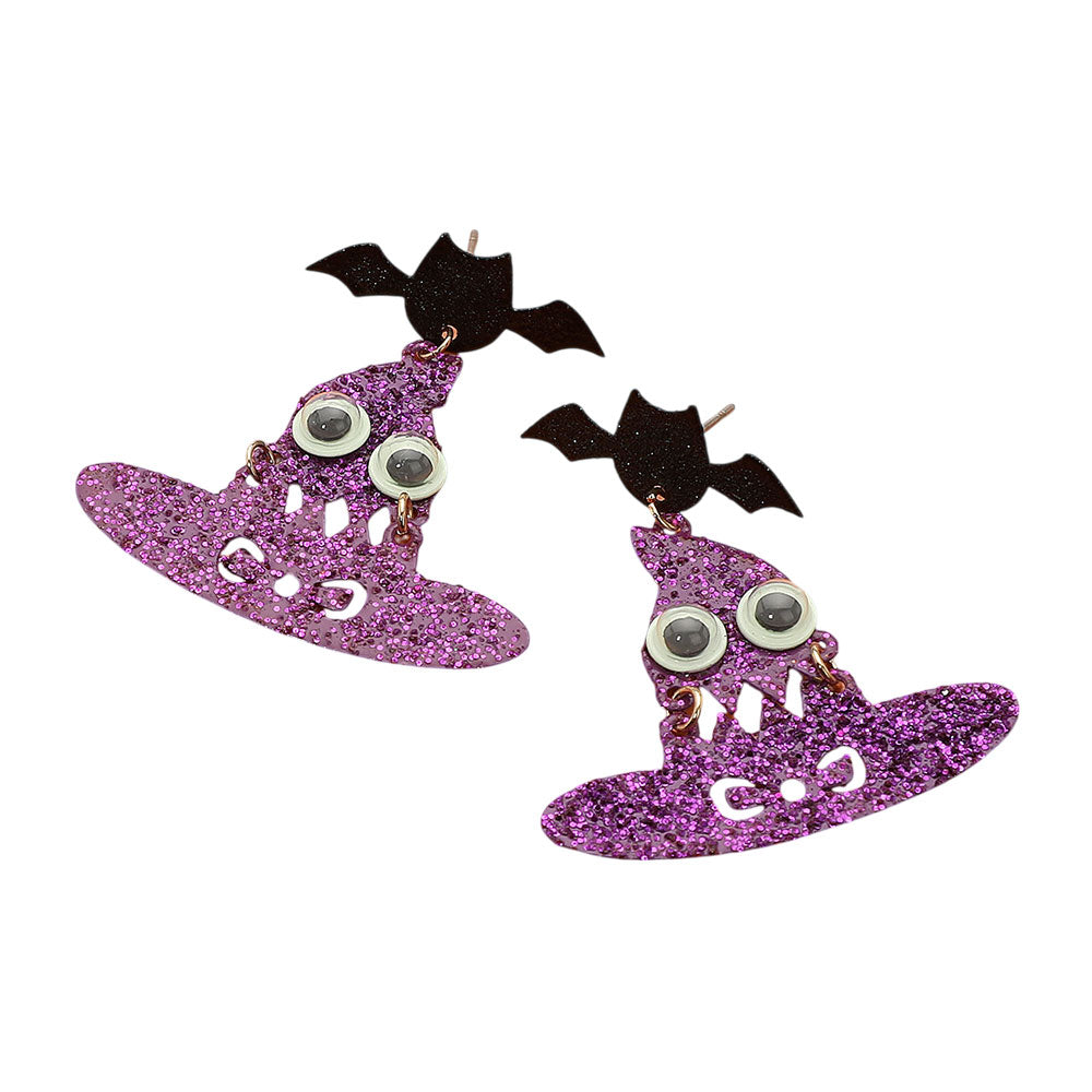 iLLASPARKZ GLOW IN THE DARK Halloween Bat Witch Hat Dangle Earrings