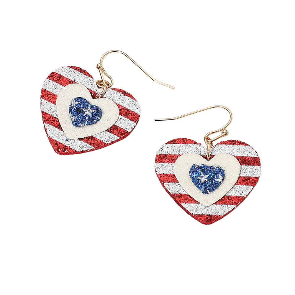 iLLASPARKZ Glittered American USA Flag Heart Dangle Earrings