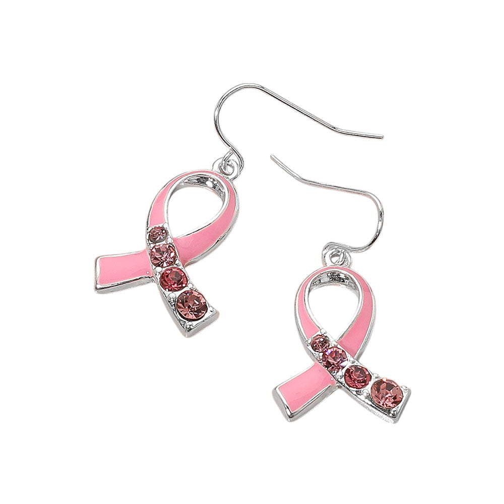 iLLASPARKZ Stone Accent Enamel Pink Ribbon Dangle Earrings