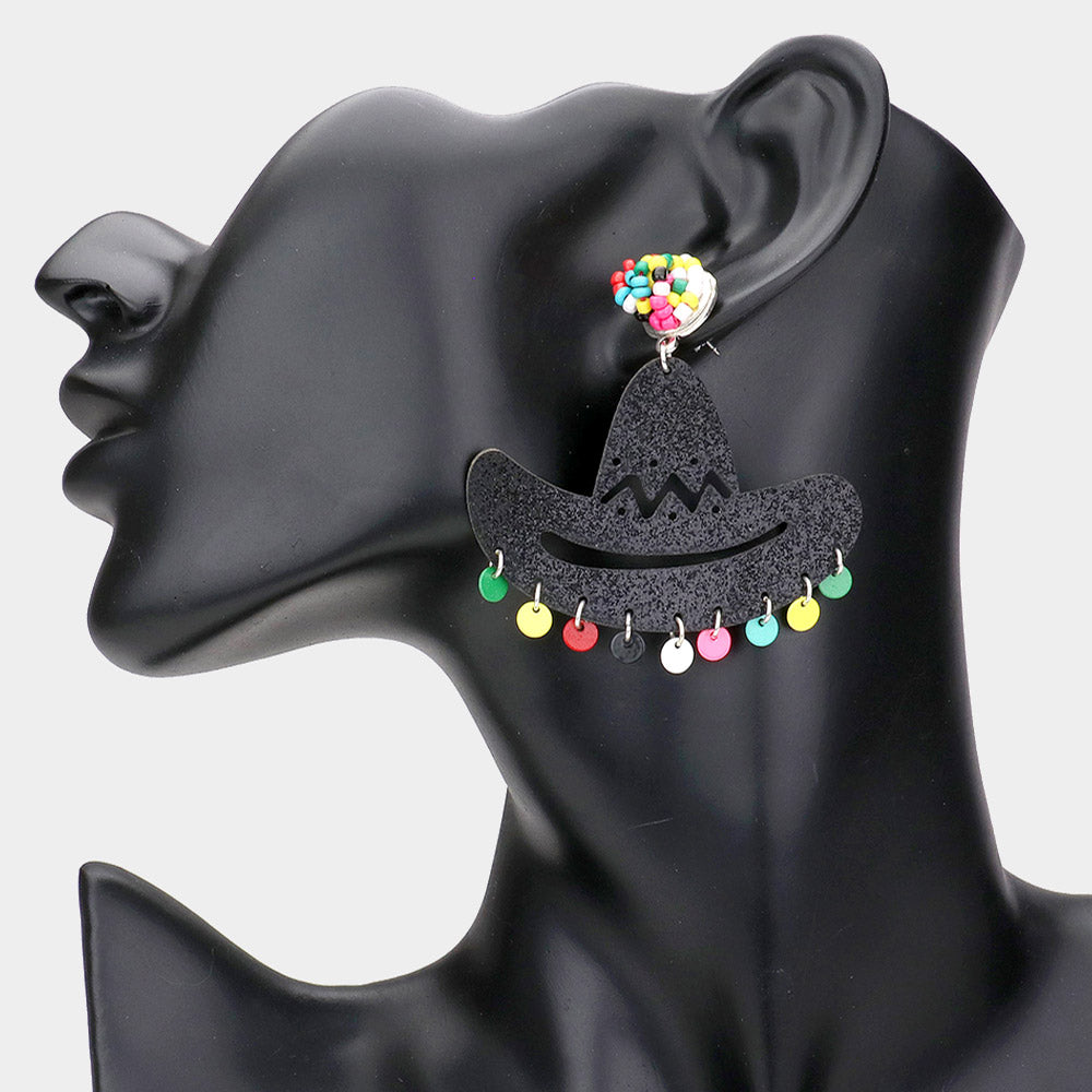 iLLASPARKZ Glittered Cowboy Hat Dangle Earrings