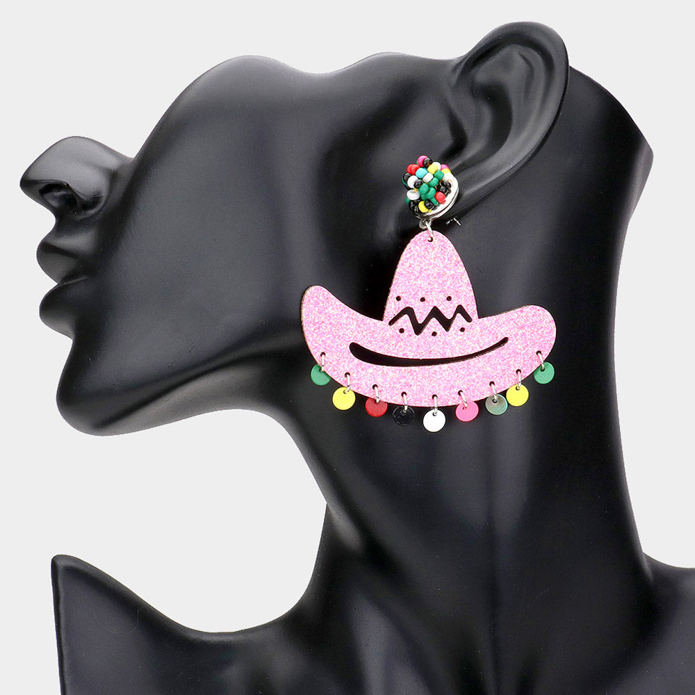 iLLASPARKZ Glittered Cowboy Hat Dangle Earrings