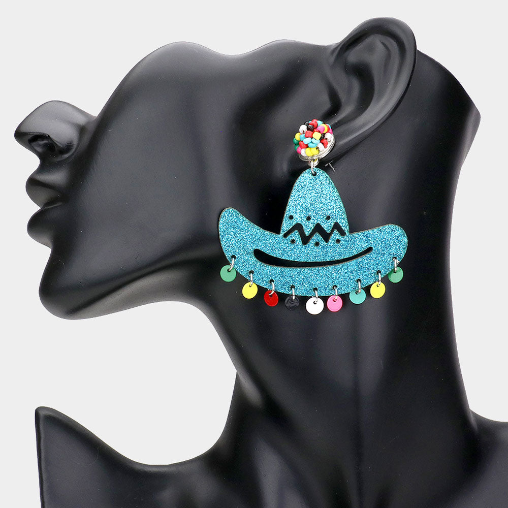 iLLASPARKZ Glittered Cowboy Hat Dangle Earrings