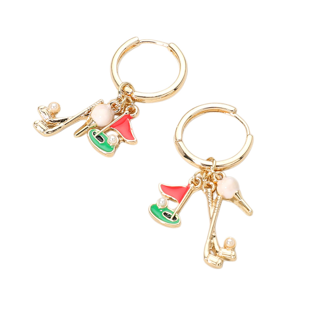 iLLASPARKZ Enamel Golf Charm Dangle Huggie Hoop Earrings