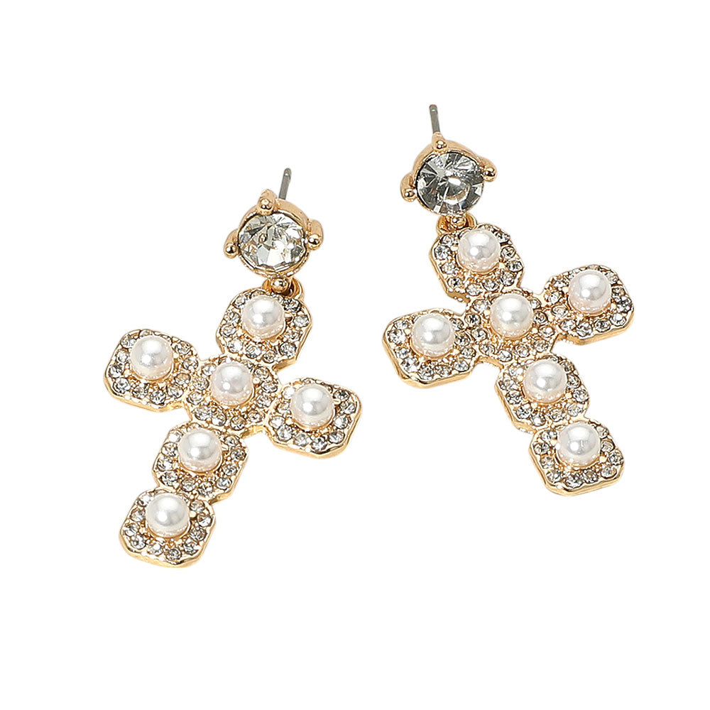 iLLASPARKZ Pearl Cross Dangle Earrings
