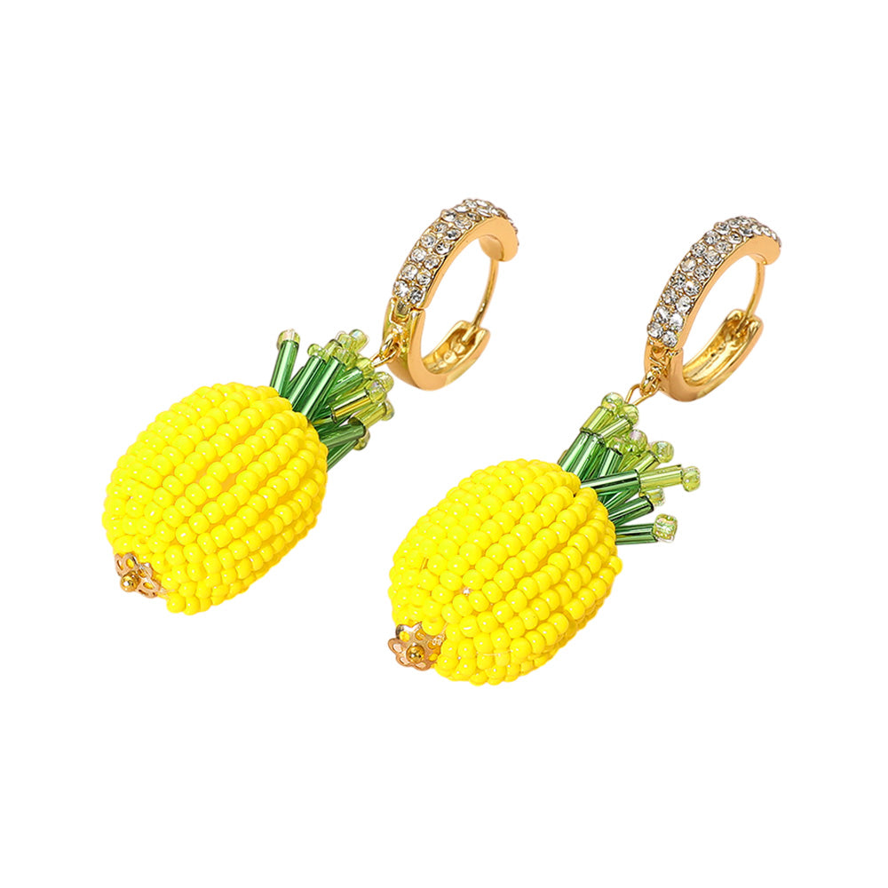 iLLASPARKZ Pineapple Seed Beaded Dangle Huggie Hoop Earrings