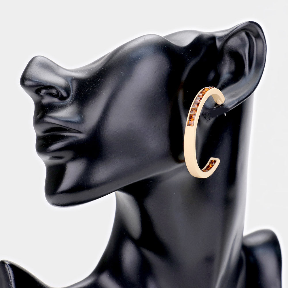 iLLASPARKZ Square Rhinestone Stone Accented Hoop Earrings