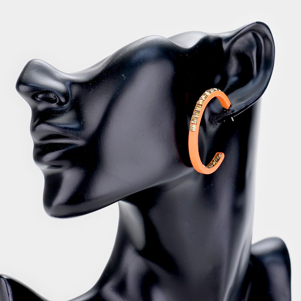 iLLASPARKZ Square Rhinestone Stone Accented Hoop Earrings
