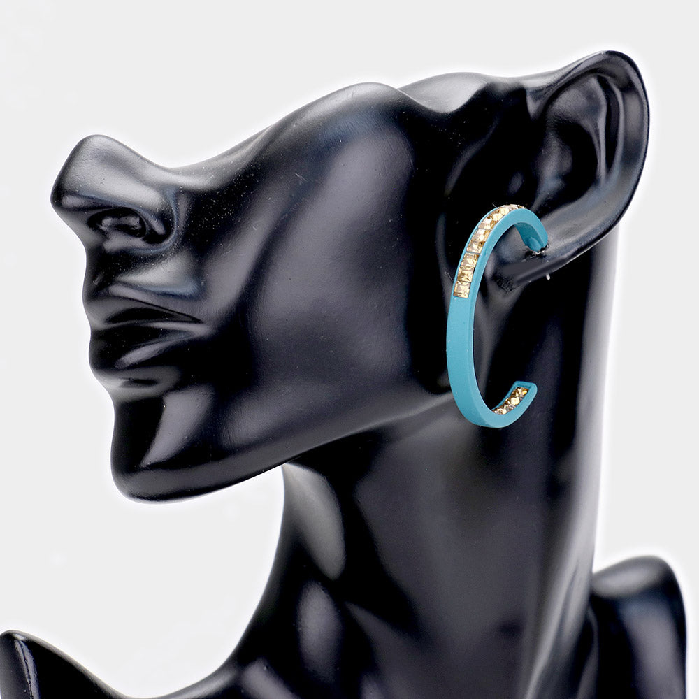 iLLASPARKZ Square Rhinestone Stone Accented Hoop Earrings