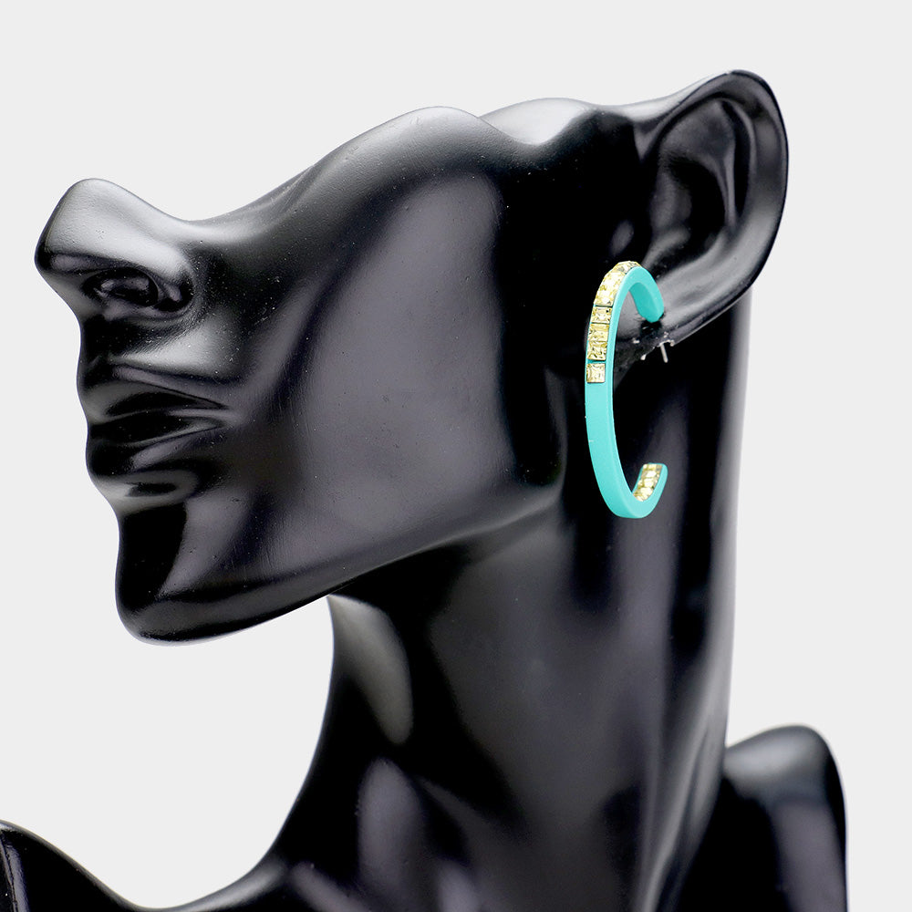 iLLASPARKZ Square Rhinestone Stone Accented Hoop Earrings
