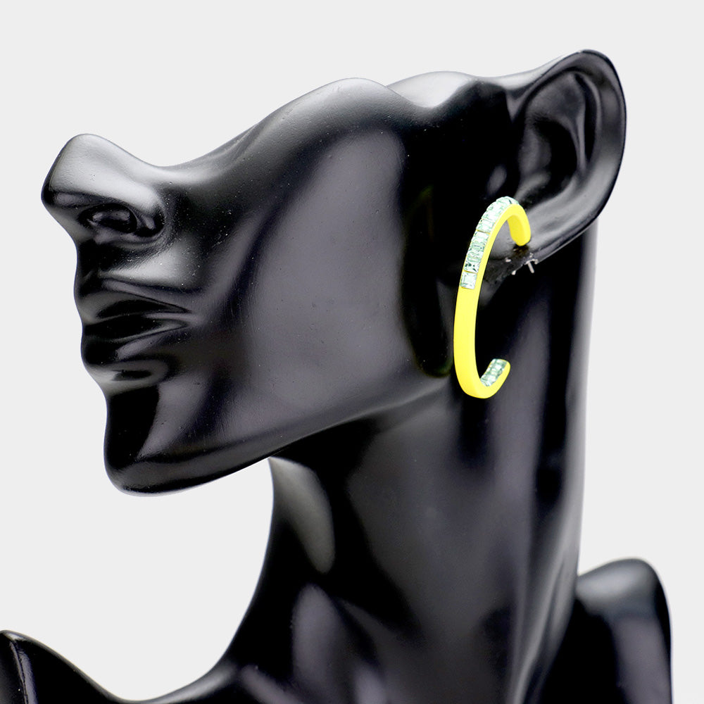 iLLASPARKZ Square Rhinestone Stone Accented Hoop Earrings