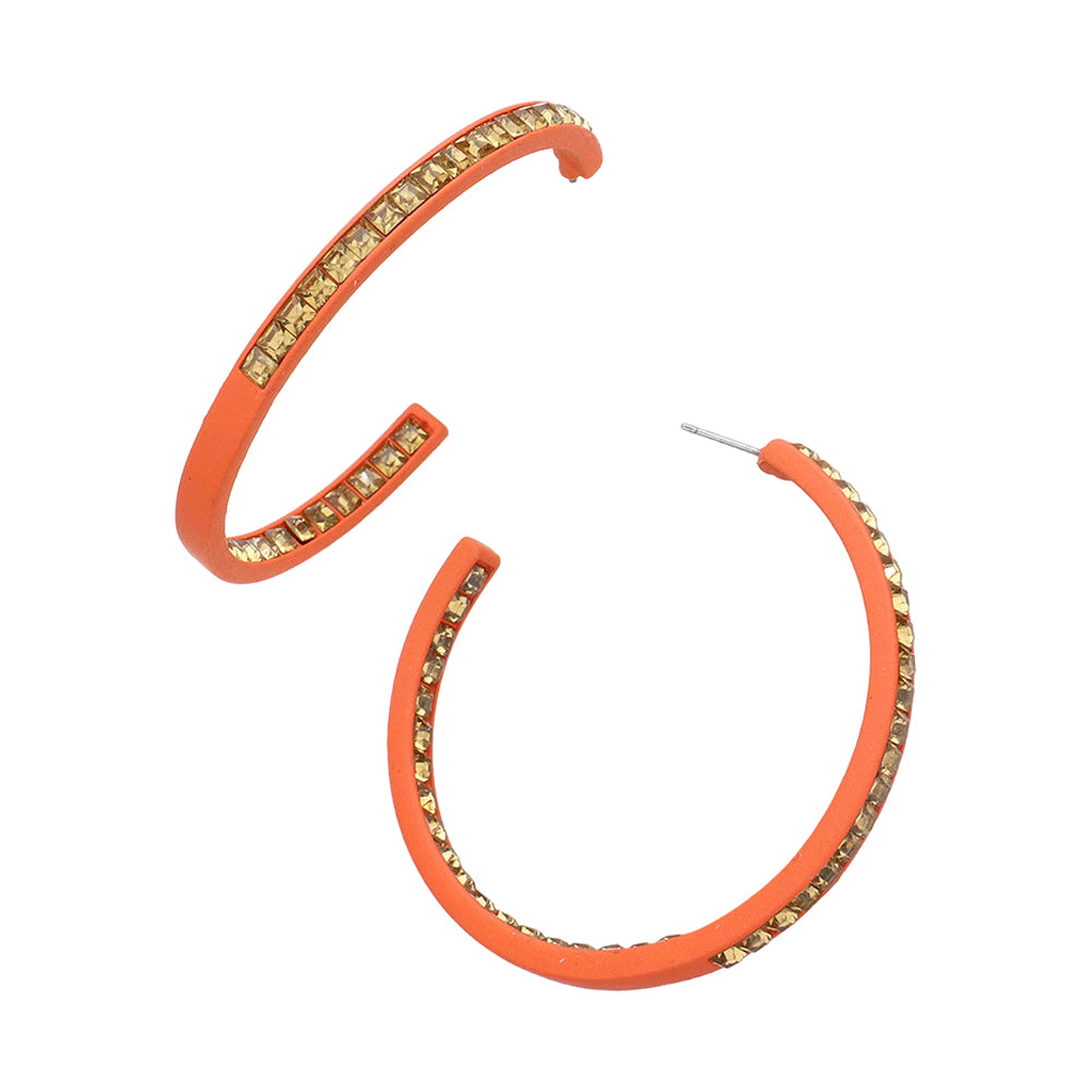 iLLASPARKZ Square Stone Embellished Hoop Earrings