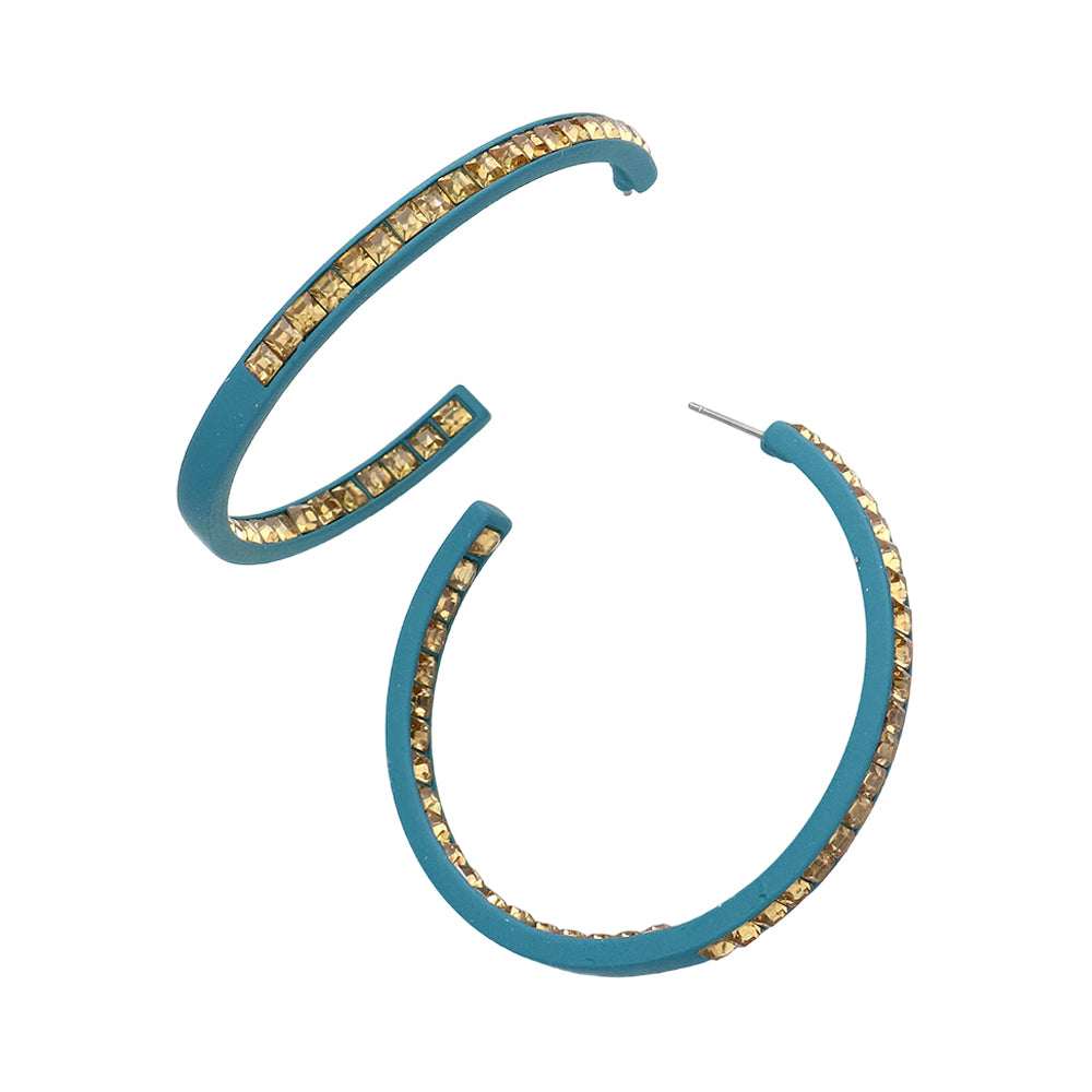 iLLASPARKZ Square Stone Embellished Hoop Earrings