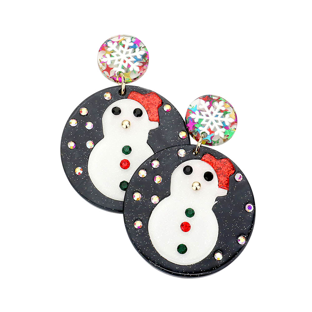 iLLASPARKZ Celluloid Acetate Christmas Snowman Accented Circle Dangle Earrings