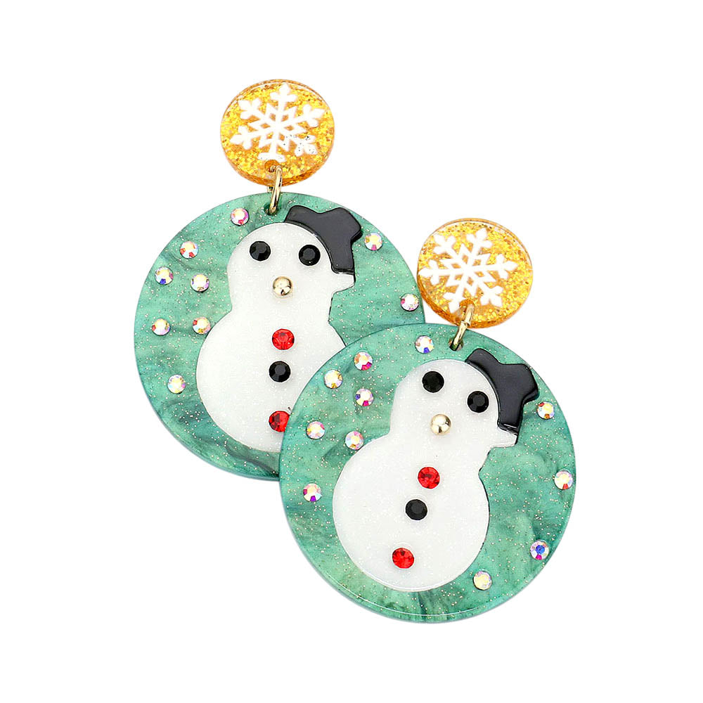 iLLASPARKZ Celluloid Acetate Christmas Snowman Accented Circle Dangle Earrings