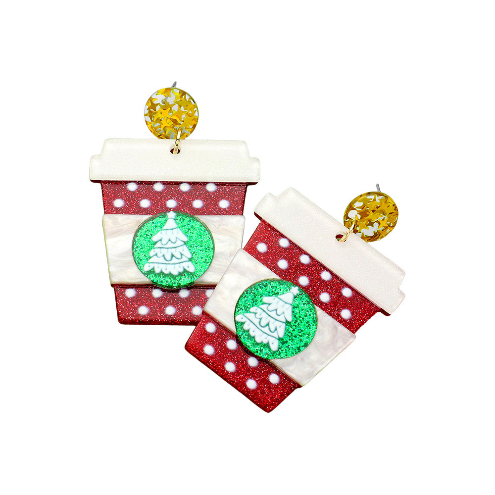 iLLASPARKZ Glittered Resin Christmas Drink Dangle Earrings
