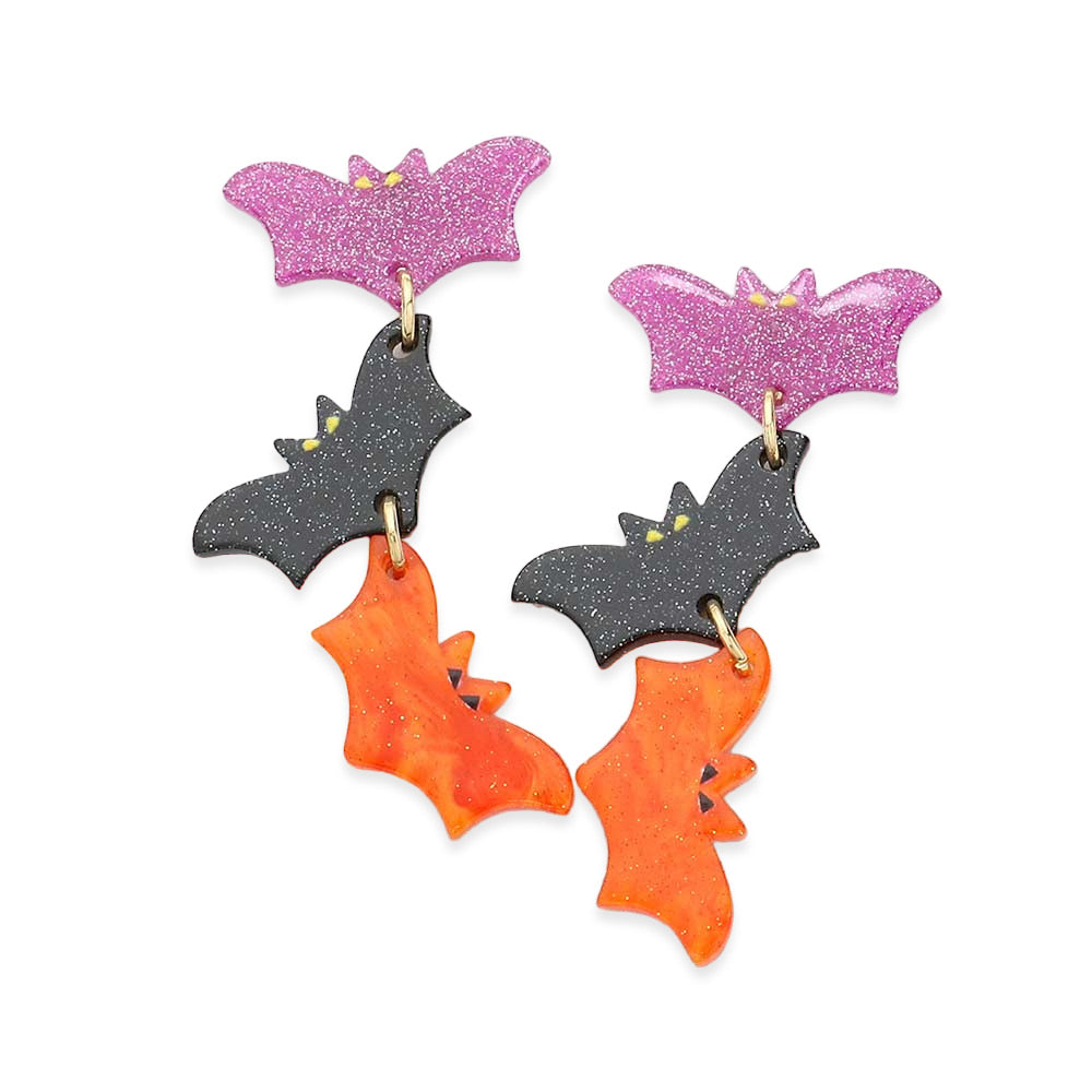 iLLASPARKZ Glittered Resin Triple Bat Link Dangle Earrings