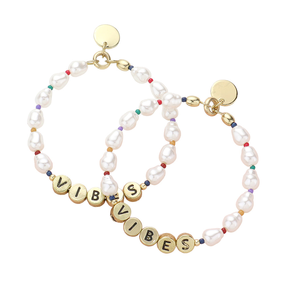 iLLASPARKZ Vibes Message Pearl Beaded Dangle Earrings