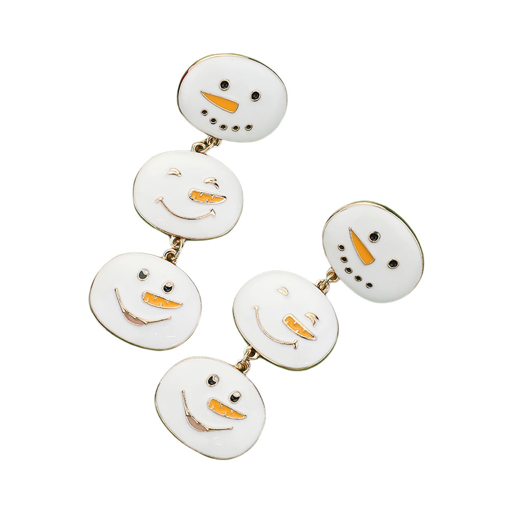 iLLASPARKZ Enamel Christmas Snowman Link Dropdown Earrings