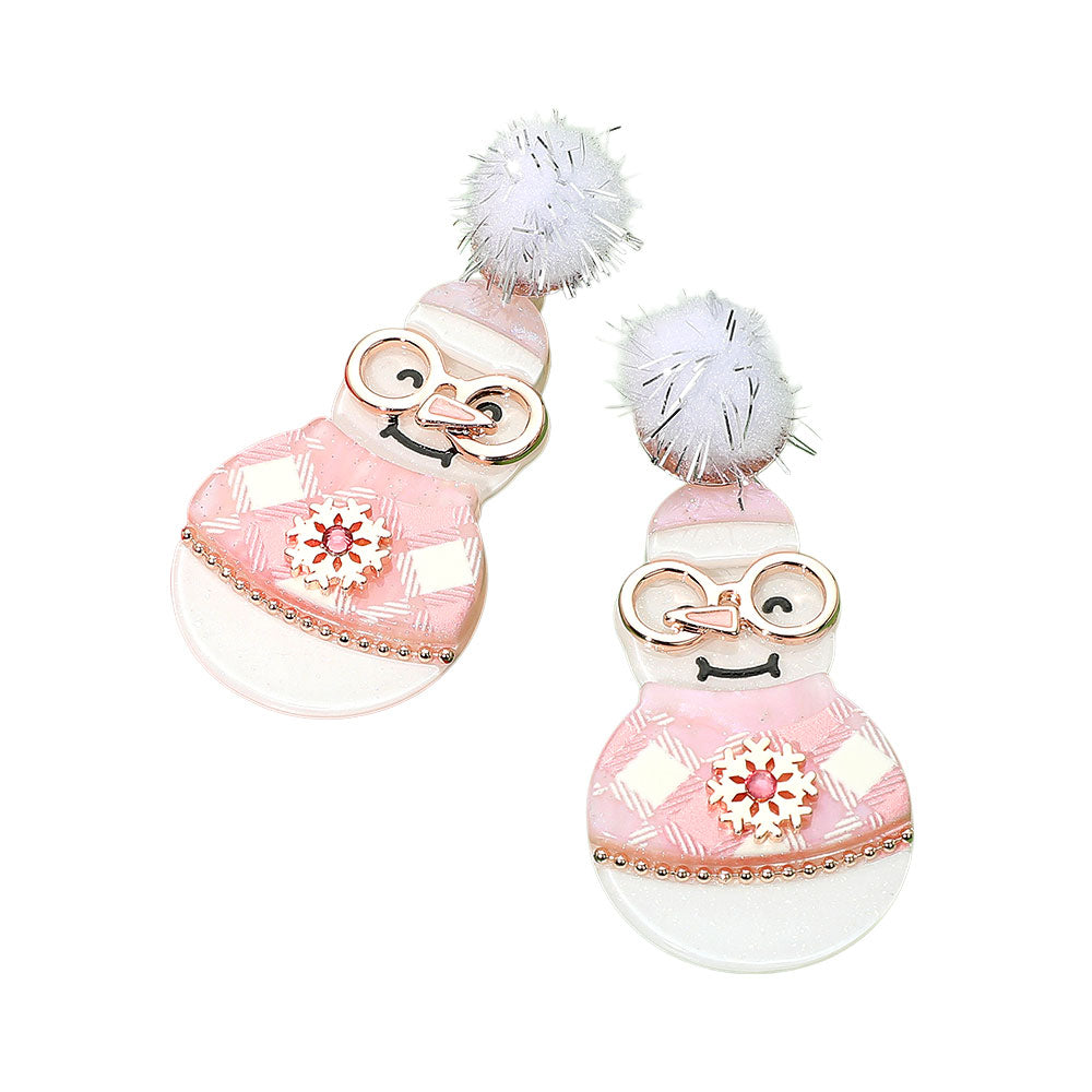 iLLASPARKZ Pom Pom Resin Christmas Snowman Dangle Earrings