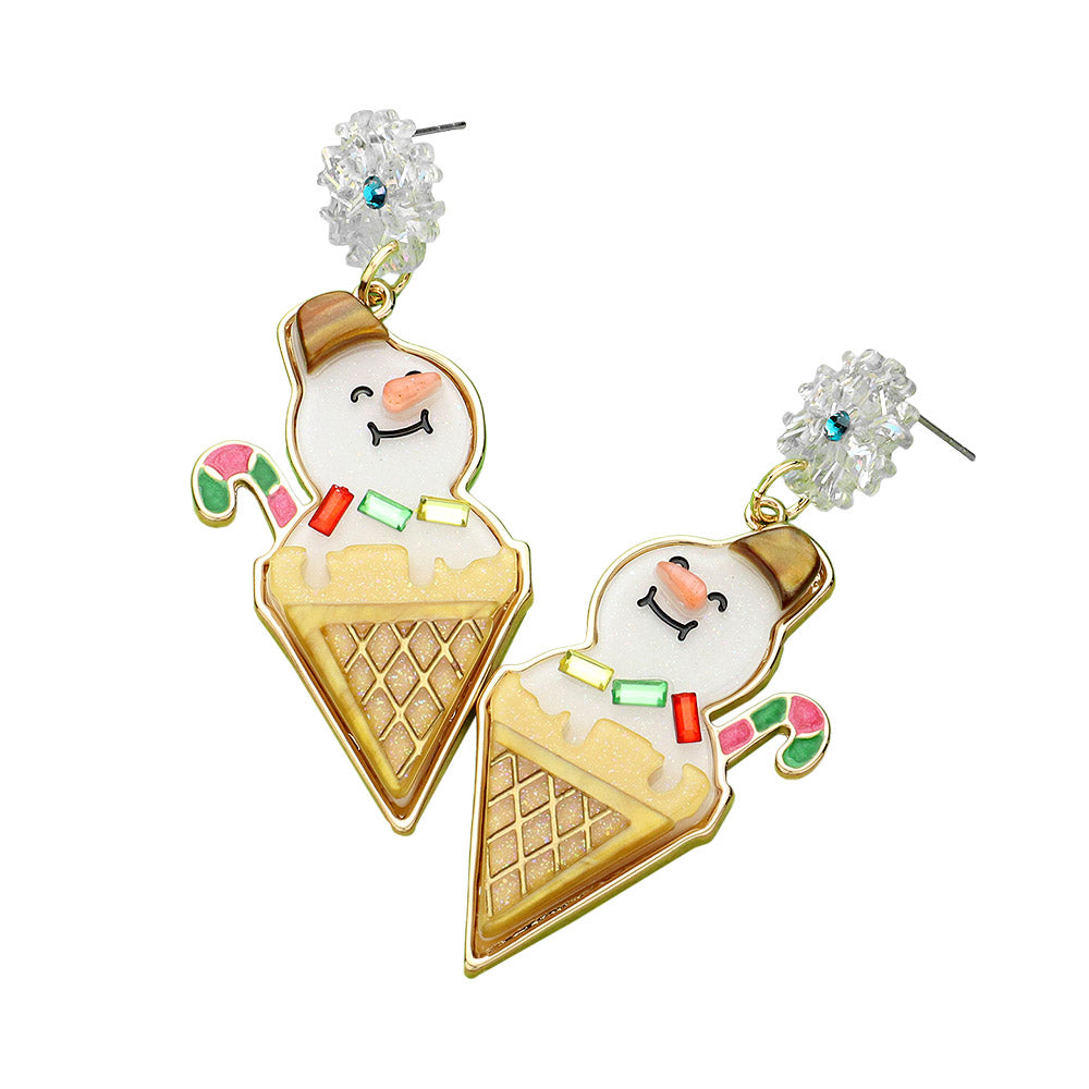iLLASPARKZ Resin Snowman In Ice Cream Cone Dangle Earrings