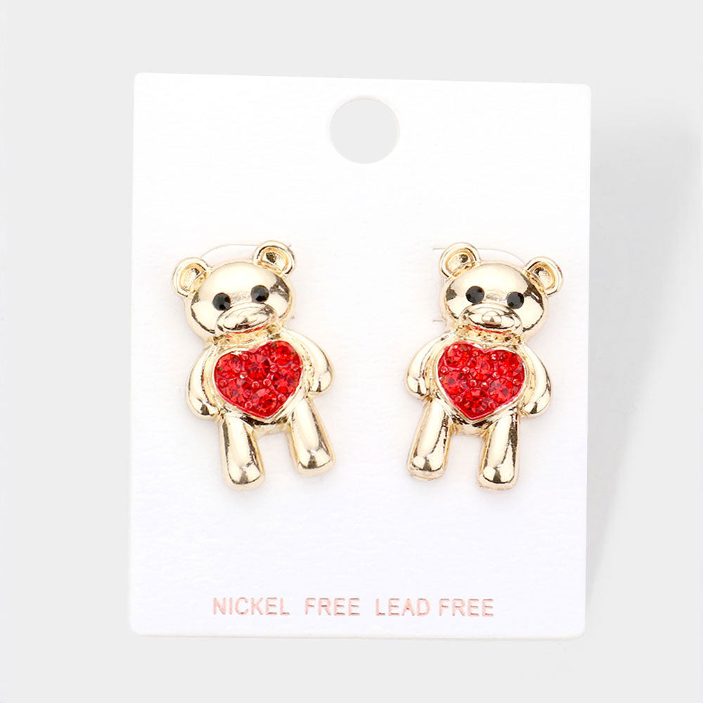 iLLASPARKZ Stone Embellished Heart Metal Bear Earrings