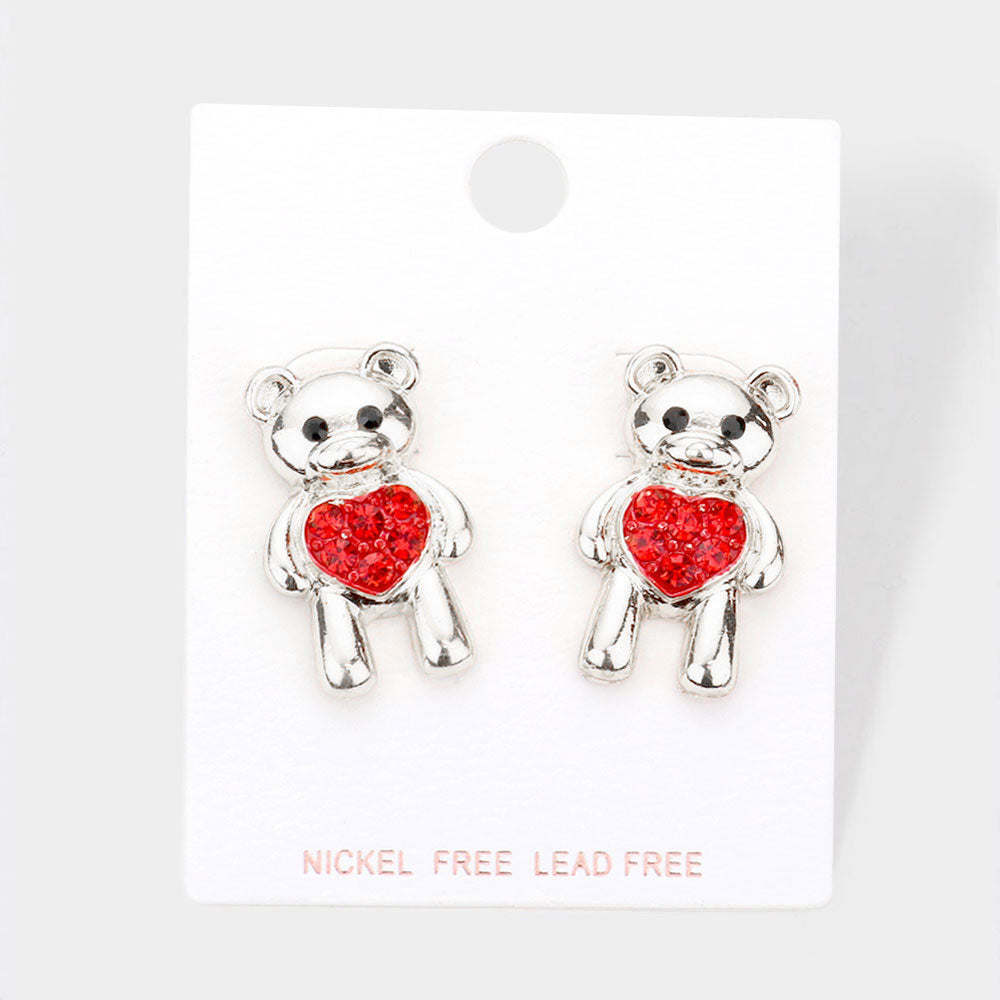 iLLASPARKZ Stone Embellished Heart Metal Bear Earrings