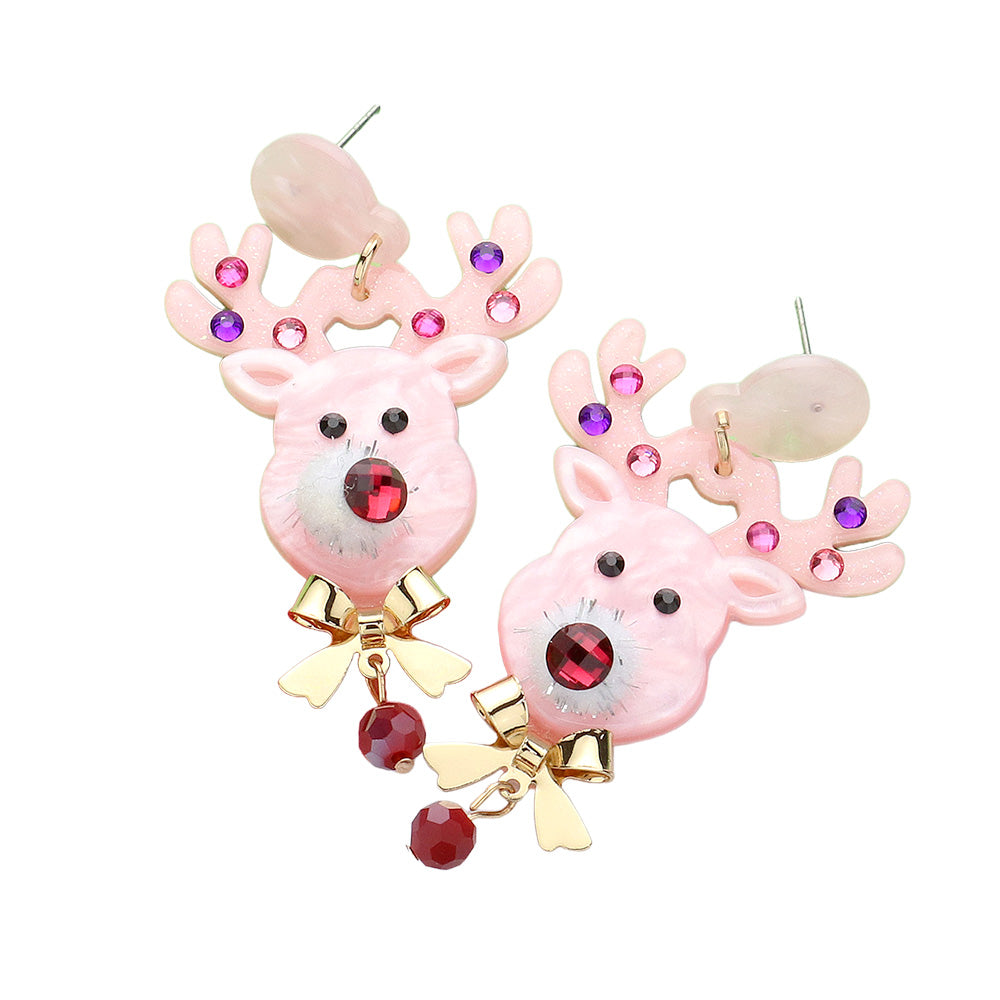 iLLASPARKZ Stone Embellished Glittered Resin Rudolph Dangle Earrings